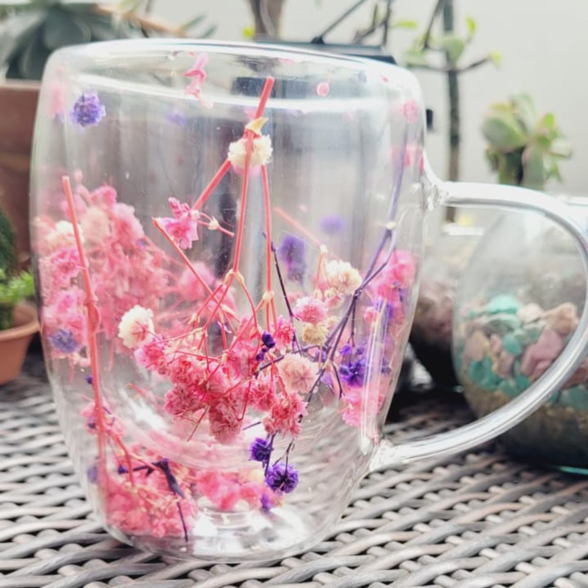 GENERICO - TAZA DOBLE FONDO VIDRIO - FLORES AESTHETIC