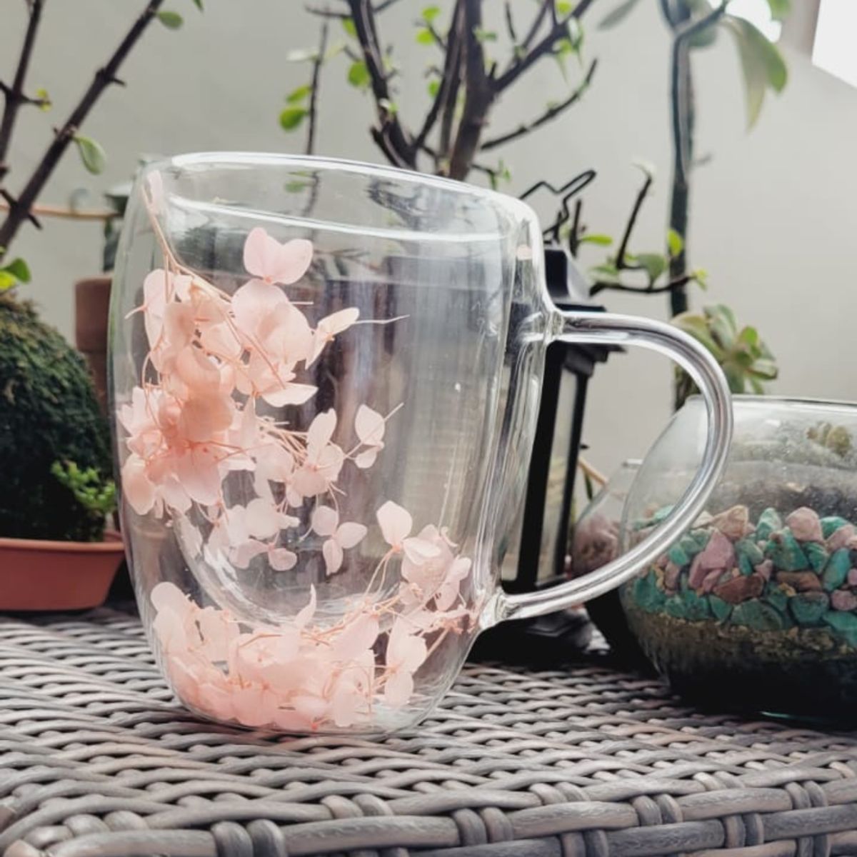 GENERICO - TAZA DOBLE FONDO VIDRIO - FLORES AESTHETIC