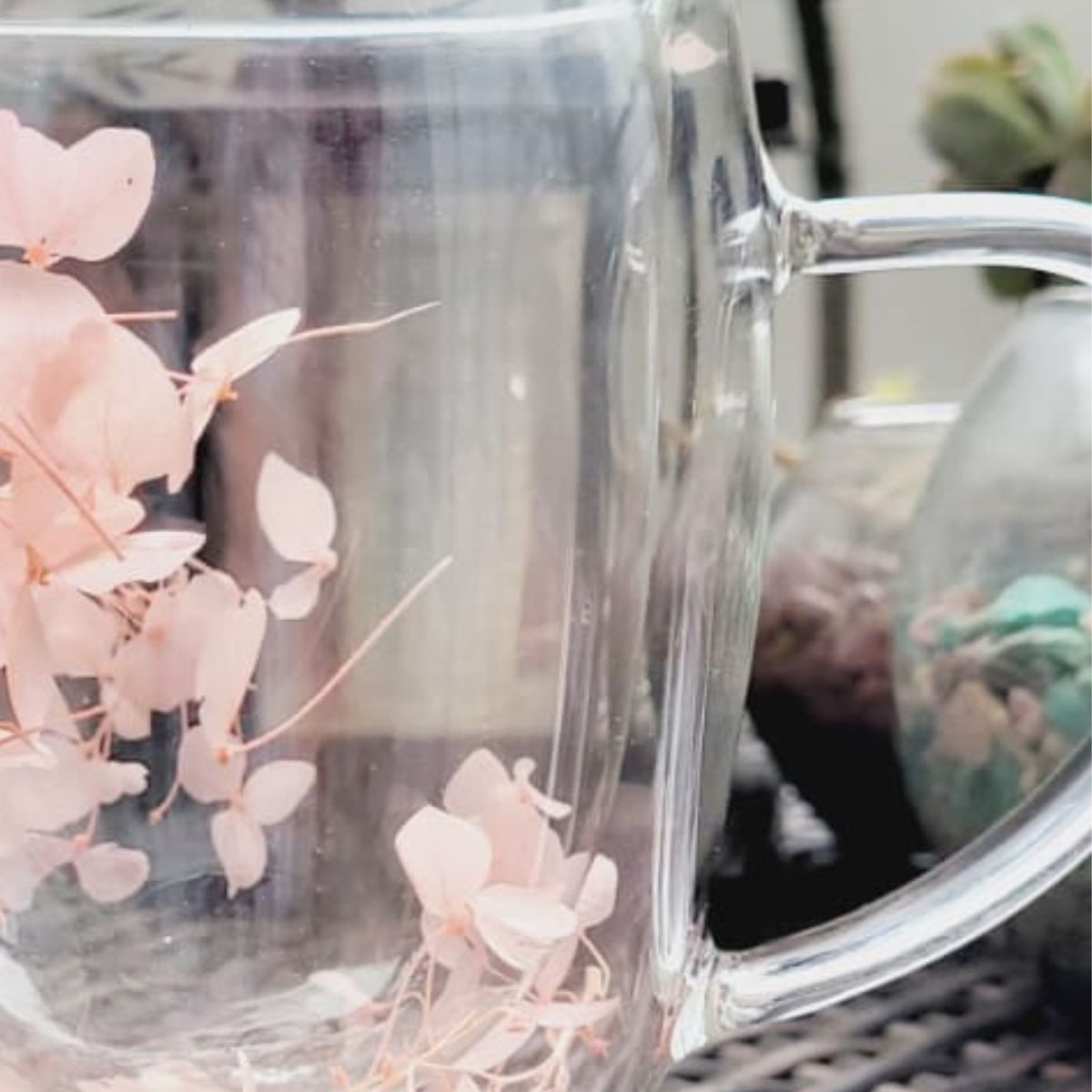 GENERICO - TAZA DOBLE FONDO VIDRIO - FLORES AESTHETIC