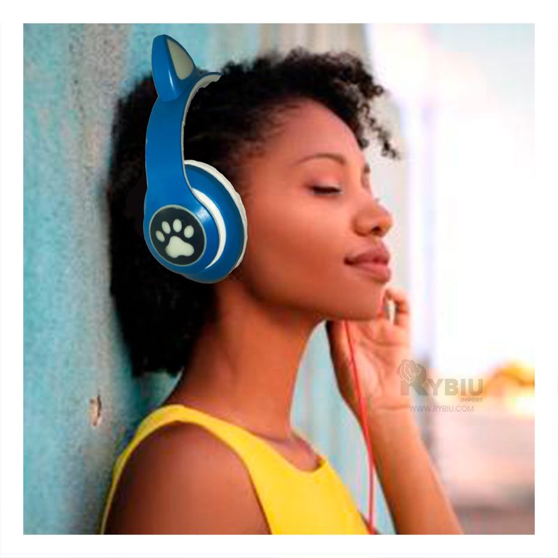 RYBIU IMPORT - Auriculares Comodos Tipo Gato en Tono Azul Y+Gift MiniAgenda