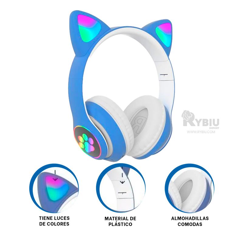 RYBIU IMPORT - Orejera con Diseno de Cat Azul Y+Regalo Ligas para Peinar