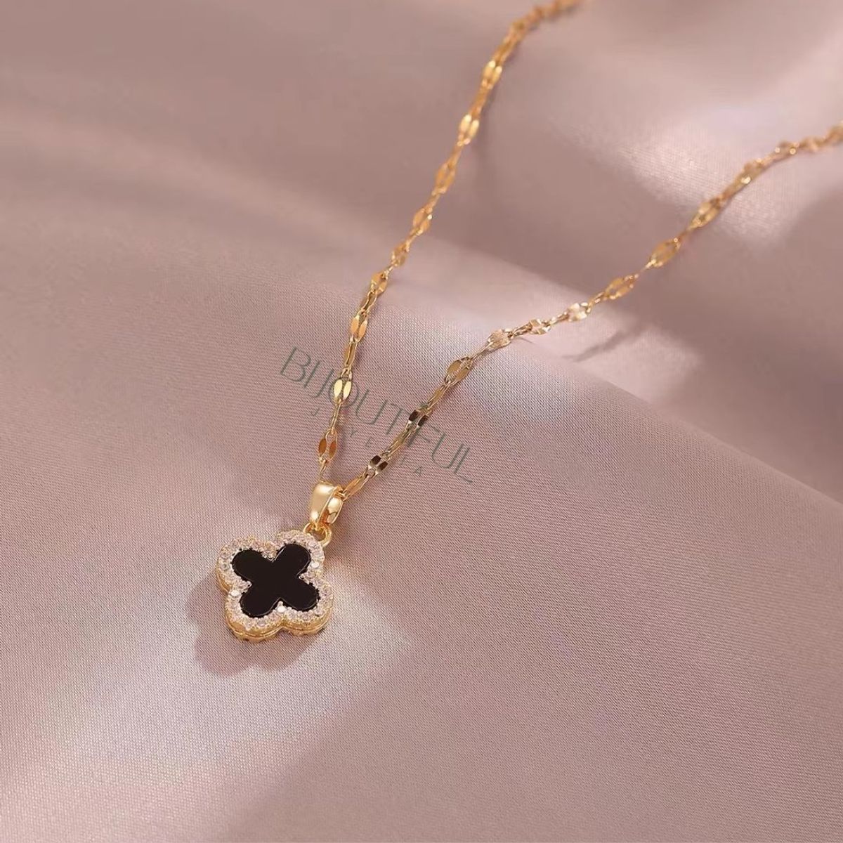 GENERICO - Collar Trébol negro cuatro hojas moda mujer Regalo Suerte