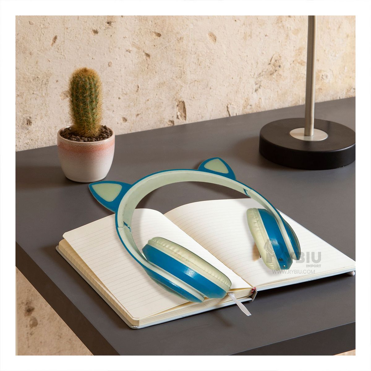 RYBIU IMPORT - Audifonos con Diseño de Gato Tono Azul Y+Papel de Regalo