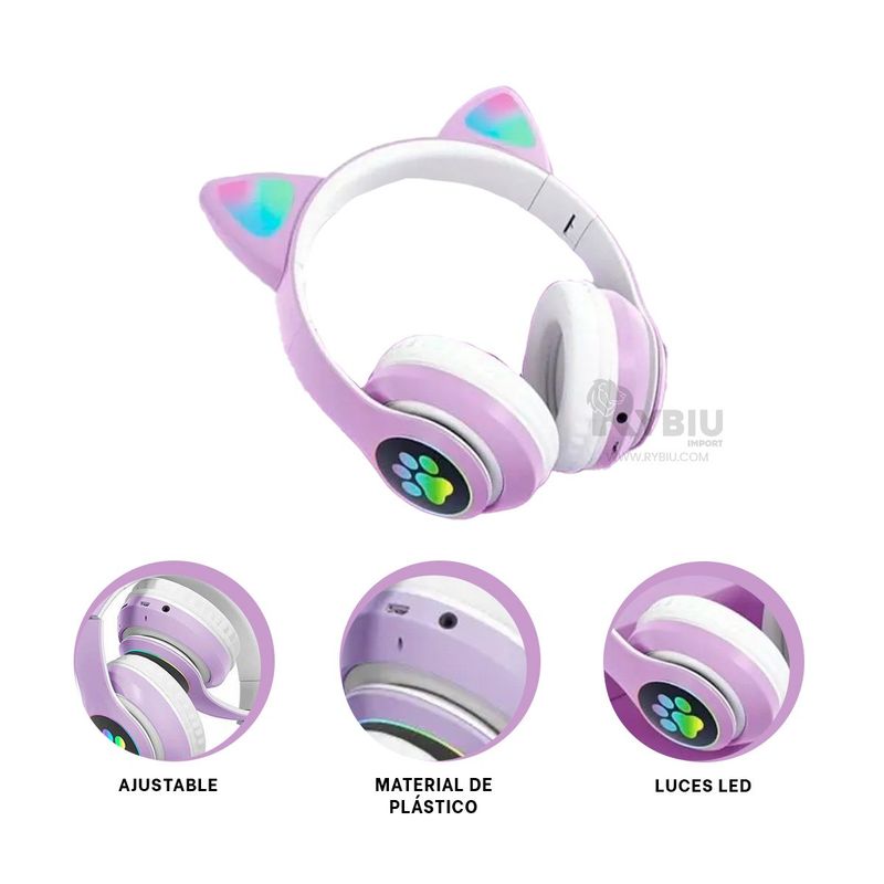 RYBIU IMPORT - Orejera con Diseno de Cat Morado Y+Regalo Ligas para Peinar