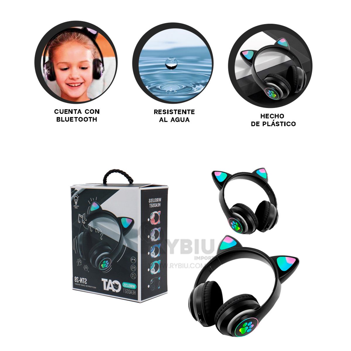 RYBIU IMPORT - Auriculares Luminosos Color Negro Y+Envoltorio de Regalo