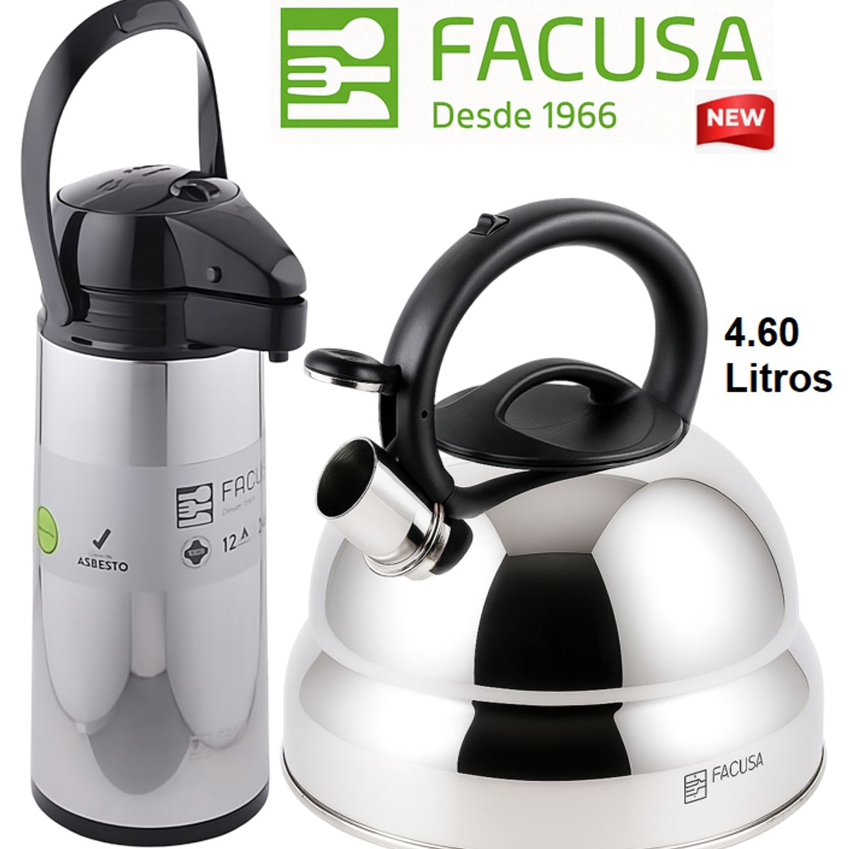 FACUSA - Combo Termo Sifón 1.90 lts y Tetera 4.6 lt Acero Inoxidable Facusa