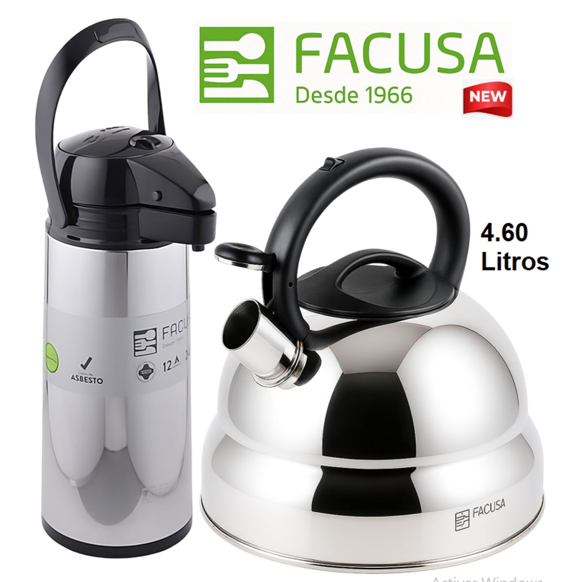 FACUSA - Combo Termo Sifón 1.90 lts y Tetera 4.6 lt Acero Inoxidable Facusa