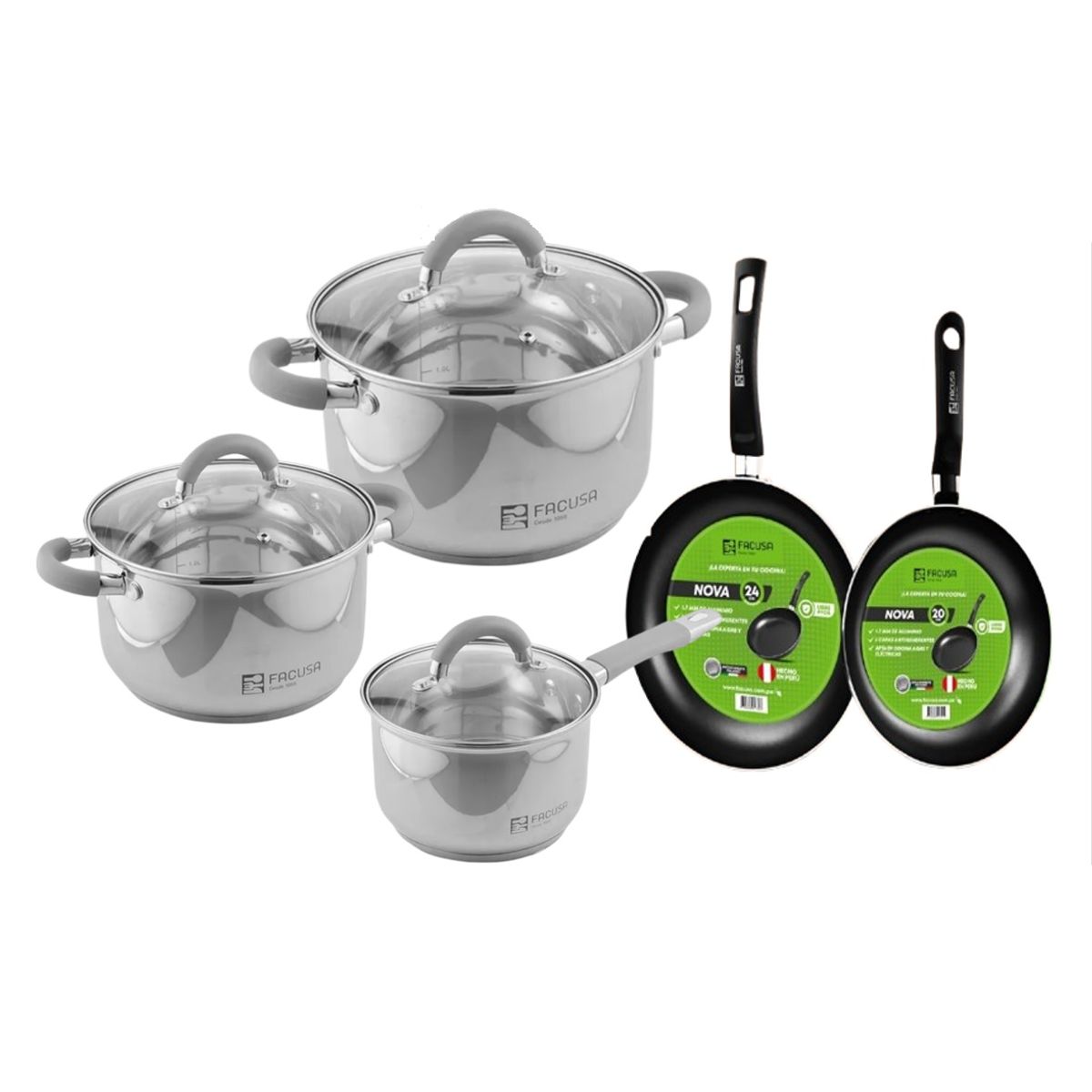 FACUSA - Juego de Ollas Acero Inox  Facusa Obsequio sartenes Antihaderente