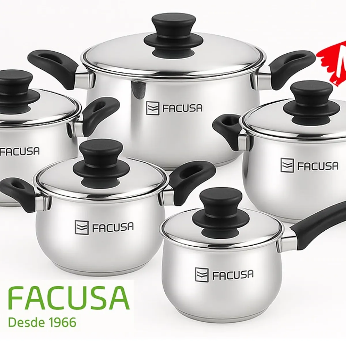 FACUSA - Juego de ollas 10 Piezas  Acero Inoxidable con tapa de acero  Facusa