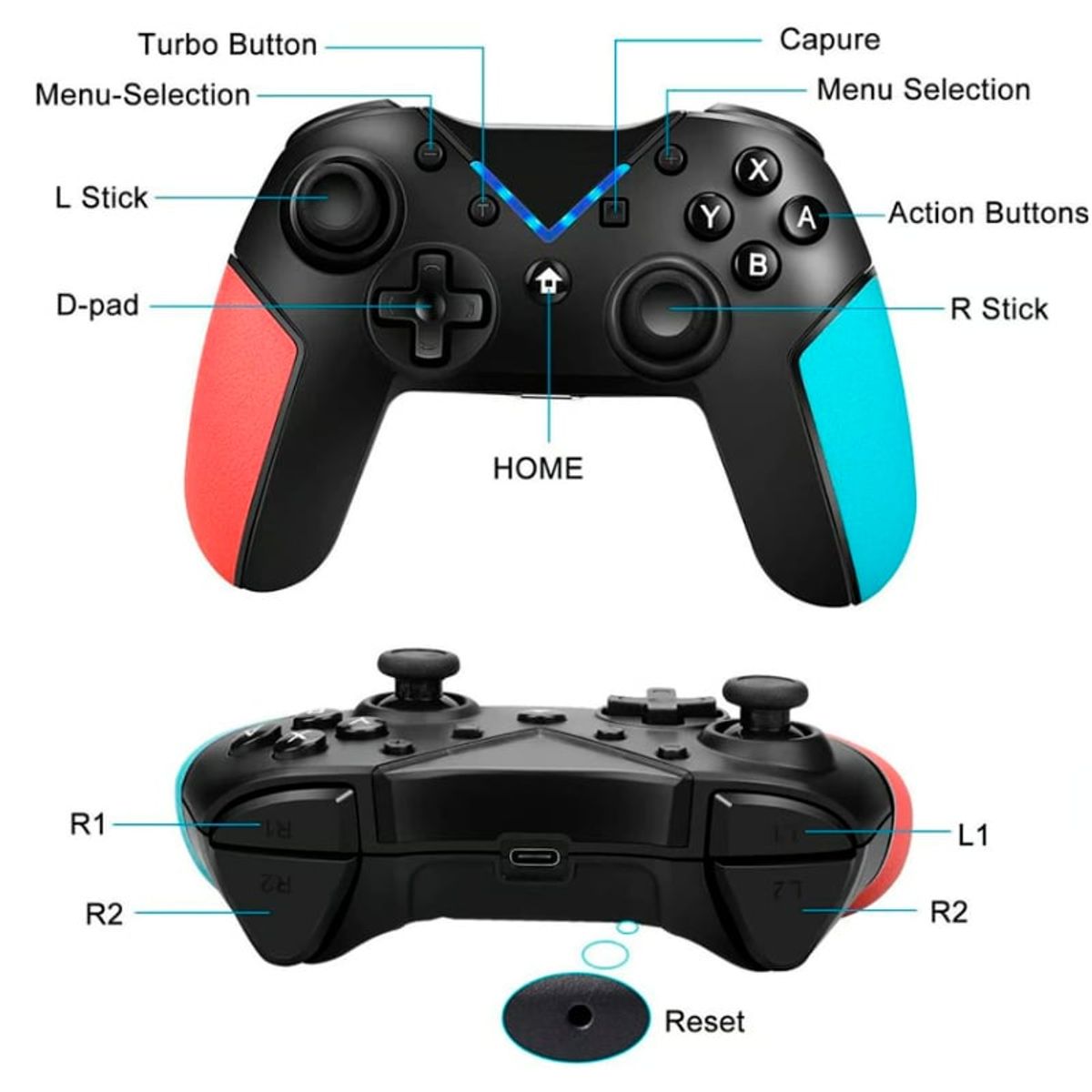 GENERICO - Mando Compatible para Nintendo Switch Pro Inalámbrico Controller PC