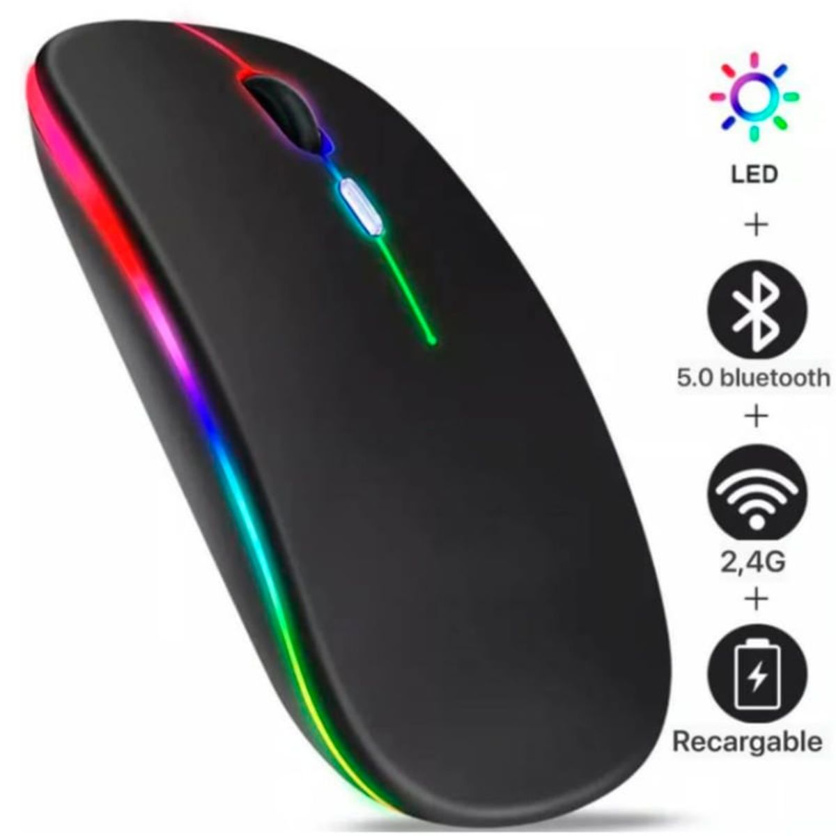 GENERICO - Mouse Inalámbrico Recargable Luces RGB USB