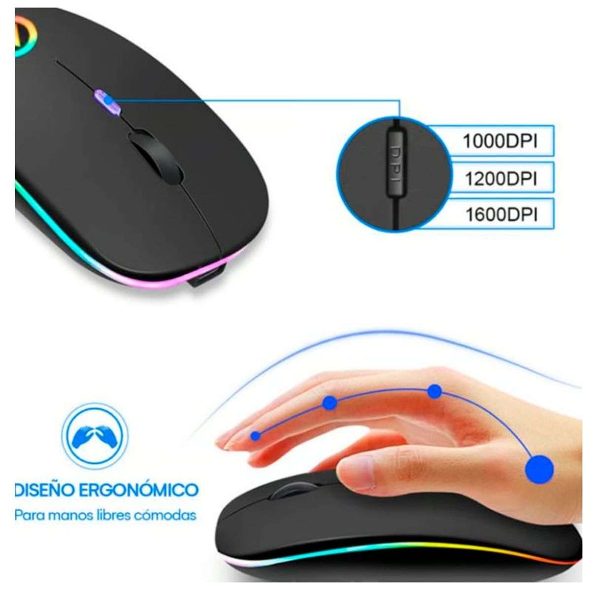 GENERICO - Mouse Inalámbrico Recargable Luces RGB USB