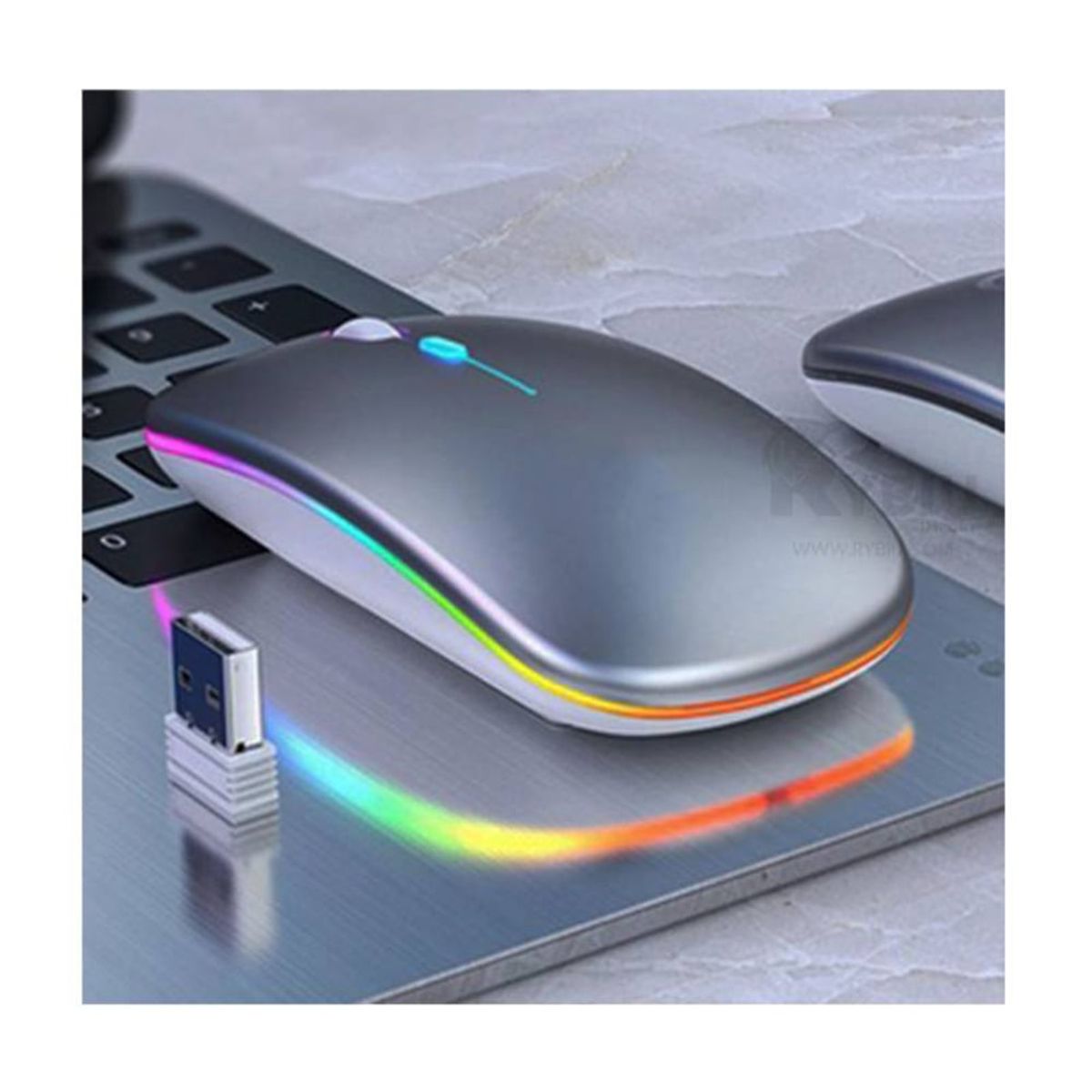 GENERICO - Mouse Inalámbrico Recargable Luces RGB USB Plateado