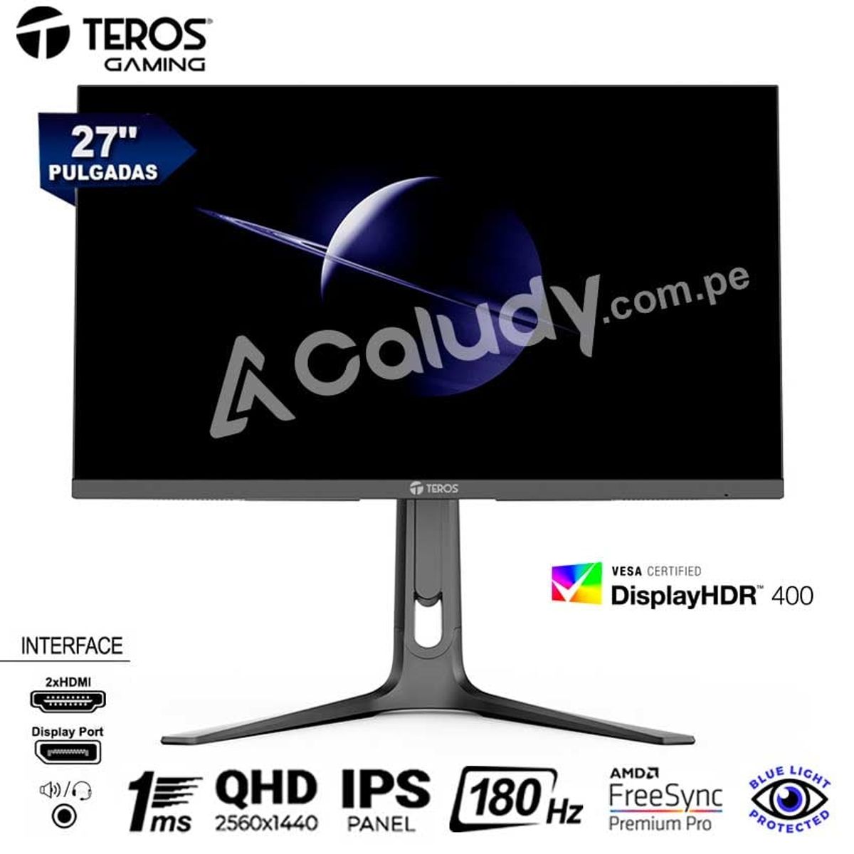 TEROS GAMING - Monitor Gamer flat TEROS TE-2753G QHD IPS 180 Hz 1ms Pivot HDR400