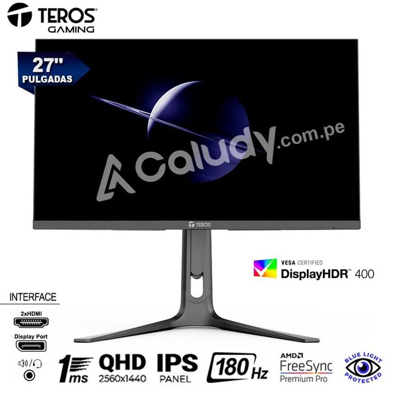 TEROS GAMING - Monitor Gamer flat TEROS TE-2753G QHD IPS 180 Hz 1ms Pivot HDR400