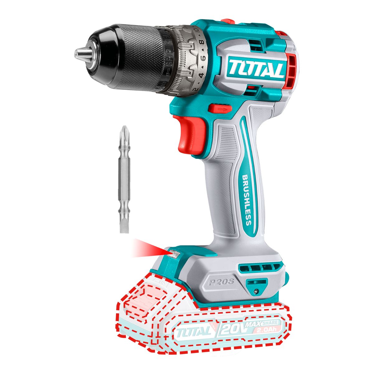 TOTAL TOOLS - Taladro atornillador 60nm chuck metalico 20v Total