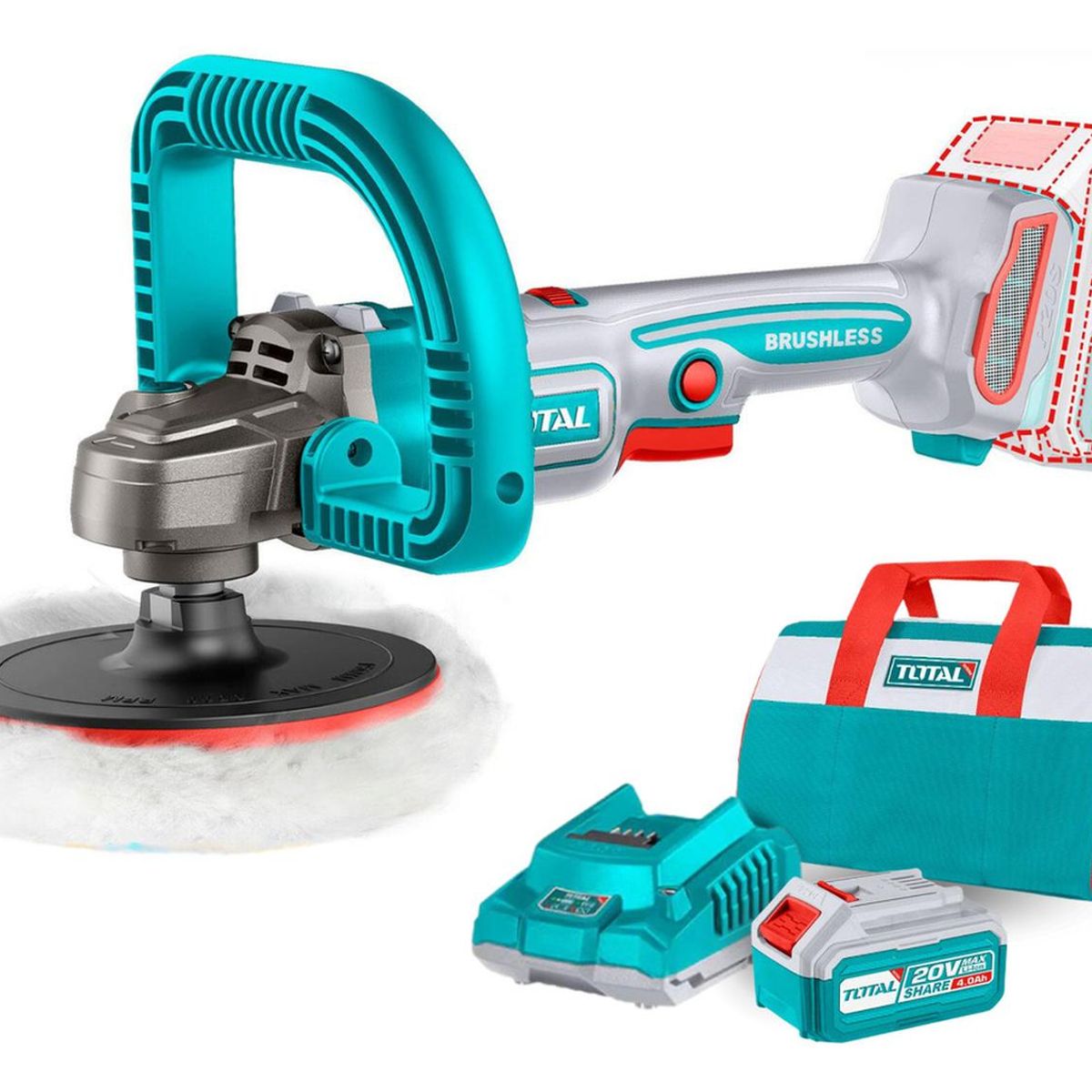 TOTAL - Pulidora inalambrica 20v + bateria 4ah y cargador Total