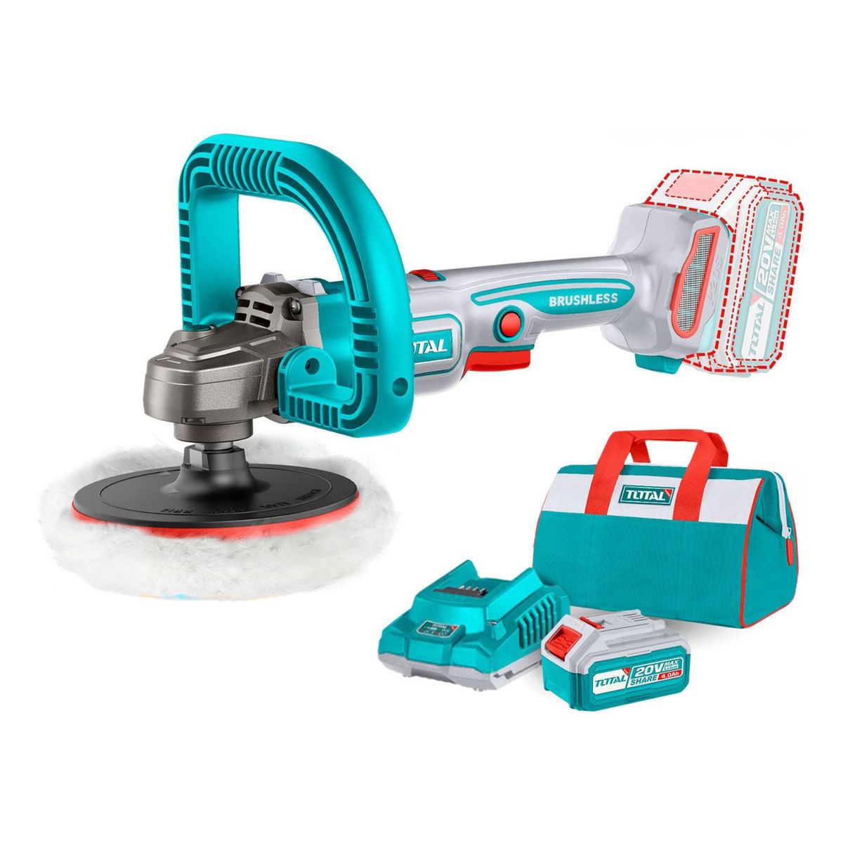 TOTAL - Pulidora inalambrica 20v + bateria 4ah y cargador Total