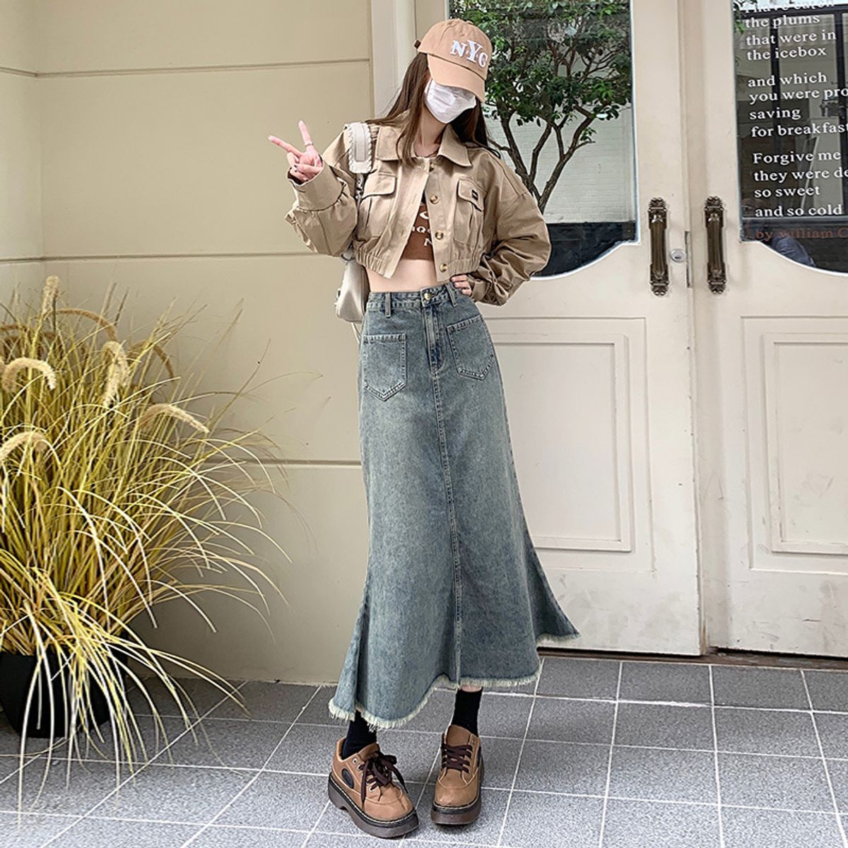 BLWOENS - Falda vaquero de medio busto para mujeres en verano - Azul