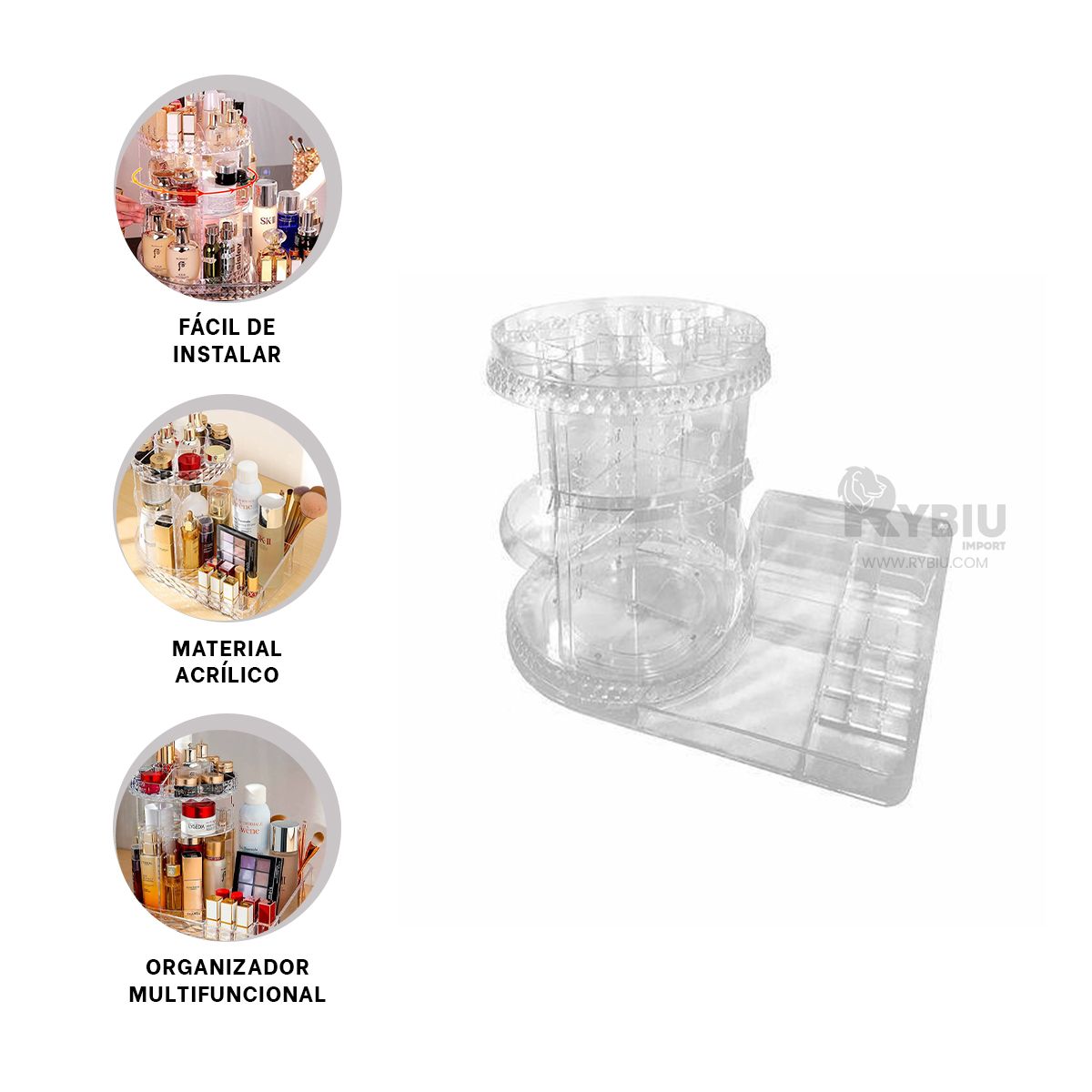 RYBIU IMPORT - Soporte Compacto Makeup Base Cuadrada Y+Banderitas Adhesivas