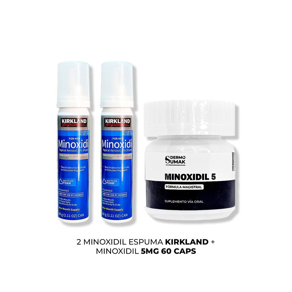 GENERICO - 2 Minoxidil Espuma Kirkland + MINOXIDIL 5MG 60 CÁPSULAS