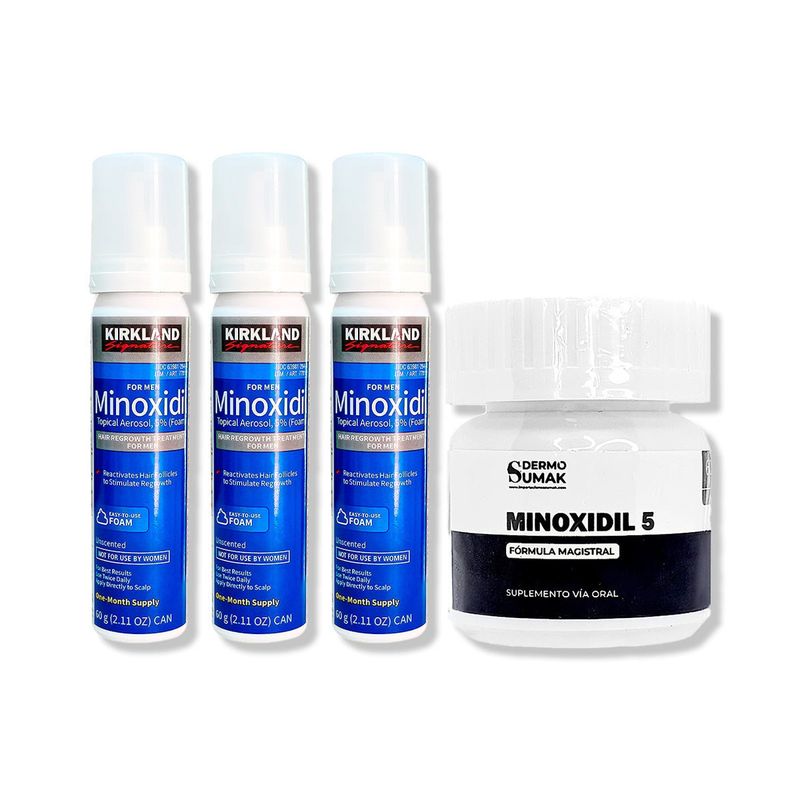 GENERICO - 3 Minoxidil Espuma Kirkland + MINOXIDIL 5MG 60 CÁPSULAS
