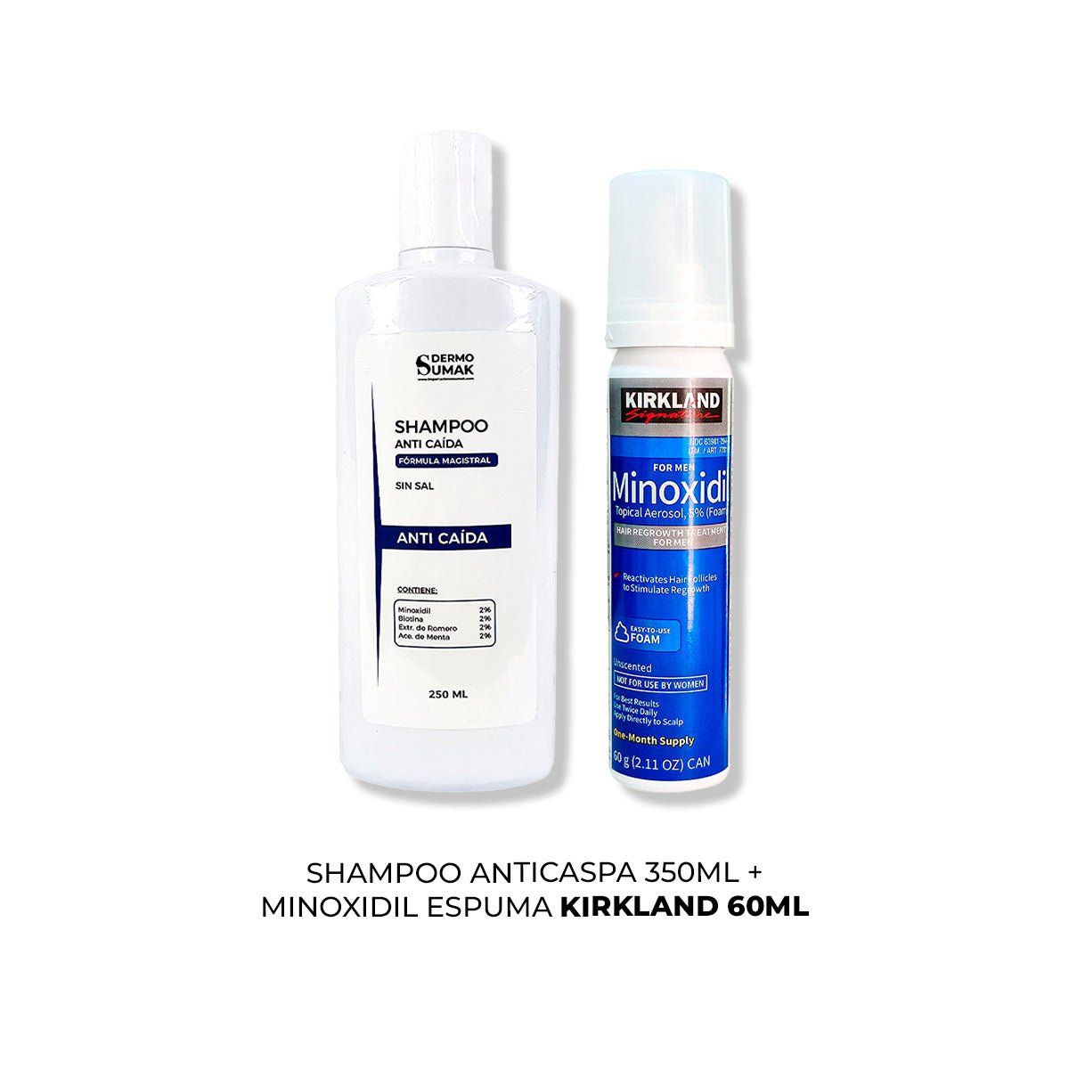 GENERICO - MINOXIDIL ESPUMA KIRKLAND 60ML + SHAMPOO SIN SAL ANTICAÍDA 250ML