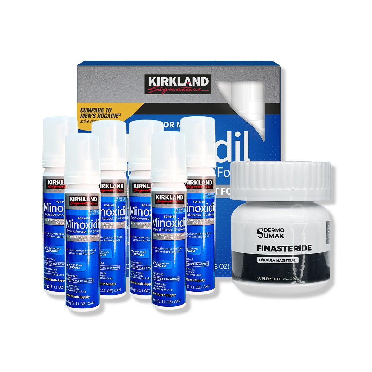 GENERICO - 6 Minoxidil Espuma Kirkland + Finasteride 1mg x 60 Cápsulas