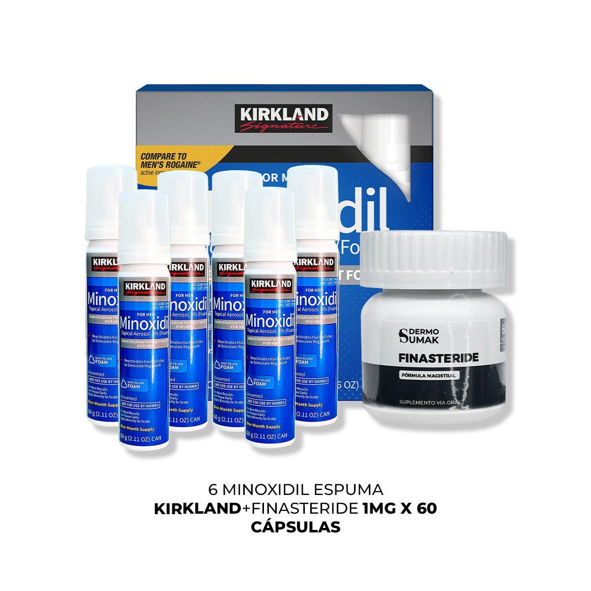 GENERICO - 6 Minoxidil Espuma Kirkland + Finasteride 1mg x 60 Cápsulas