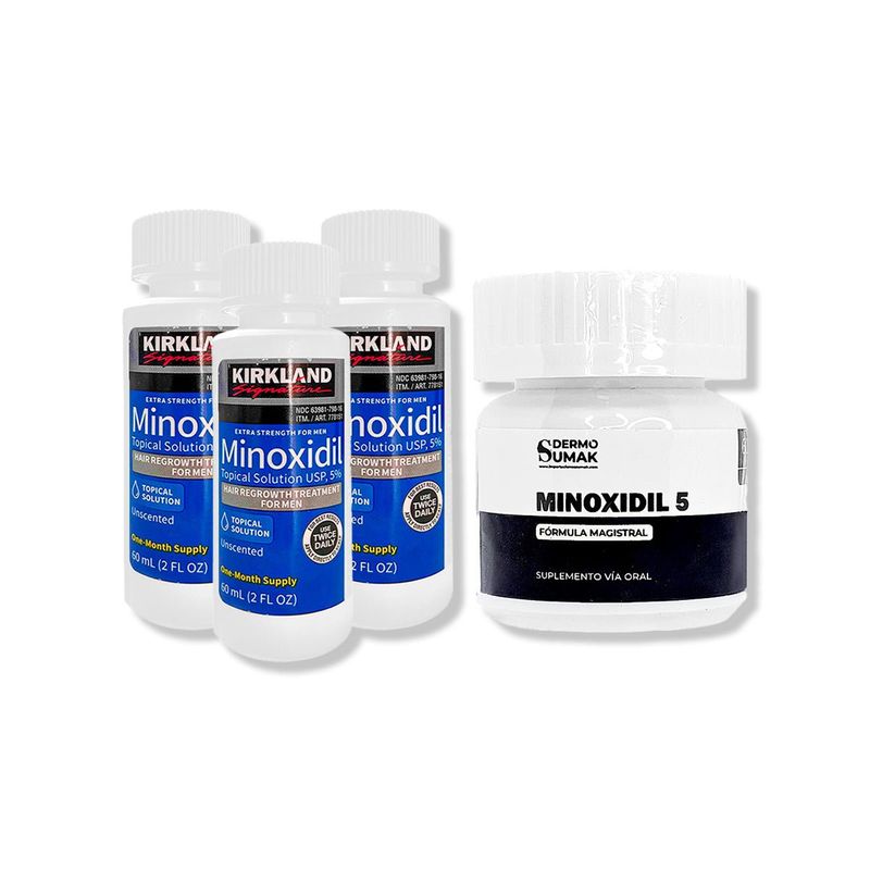 GENERICO - 3 Minoxidil Líquido Kirkland + MINOXIDIL 5MG 60 CÁPSULAS
