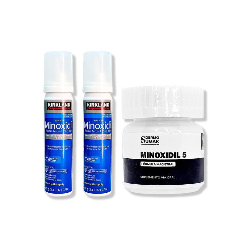 GENERICO - 2 Minoxidil Espuma Kirkland + MINOXIDIL 5MG 60 CÁPSULAS