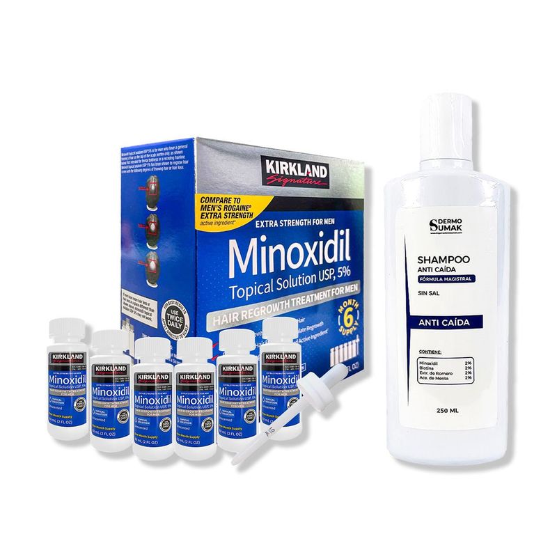 GENERICO - 6 Minoxidil Líquido Kirkland + SHAMPOO SIN SAL ANTICAÍDA 250ML