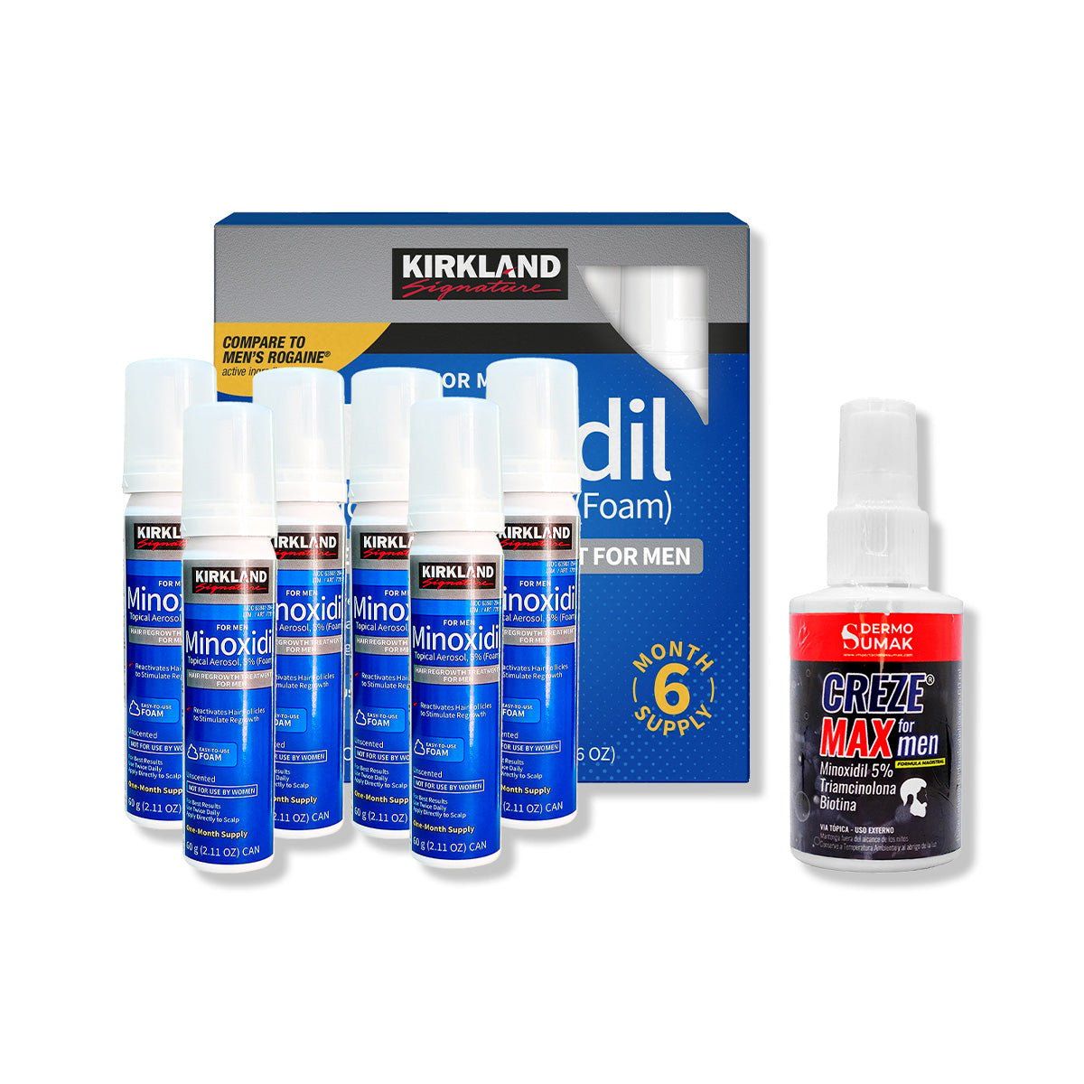 GENERICO - 6 Minoxidil Espuma Kirkland + LOCIÓN CREZE MAX FORMEN 60ML