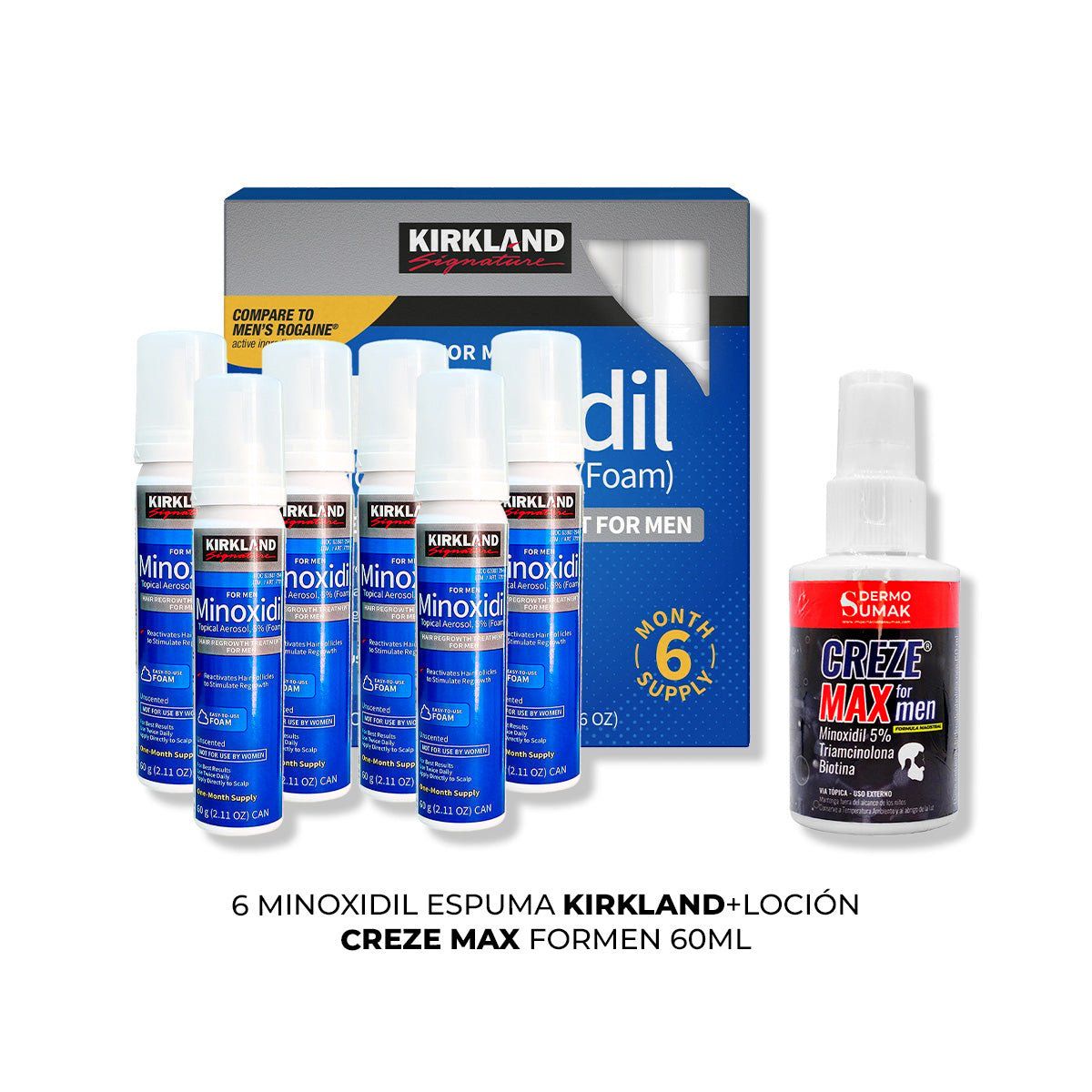 GENERICO - 6 Minoxidil Espuma Kirkland + LOCIÓN CREZE MAX FORMEN 60ML