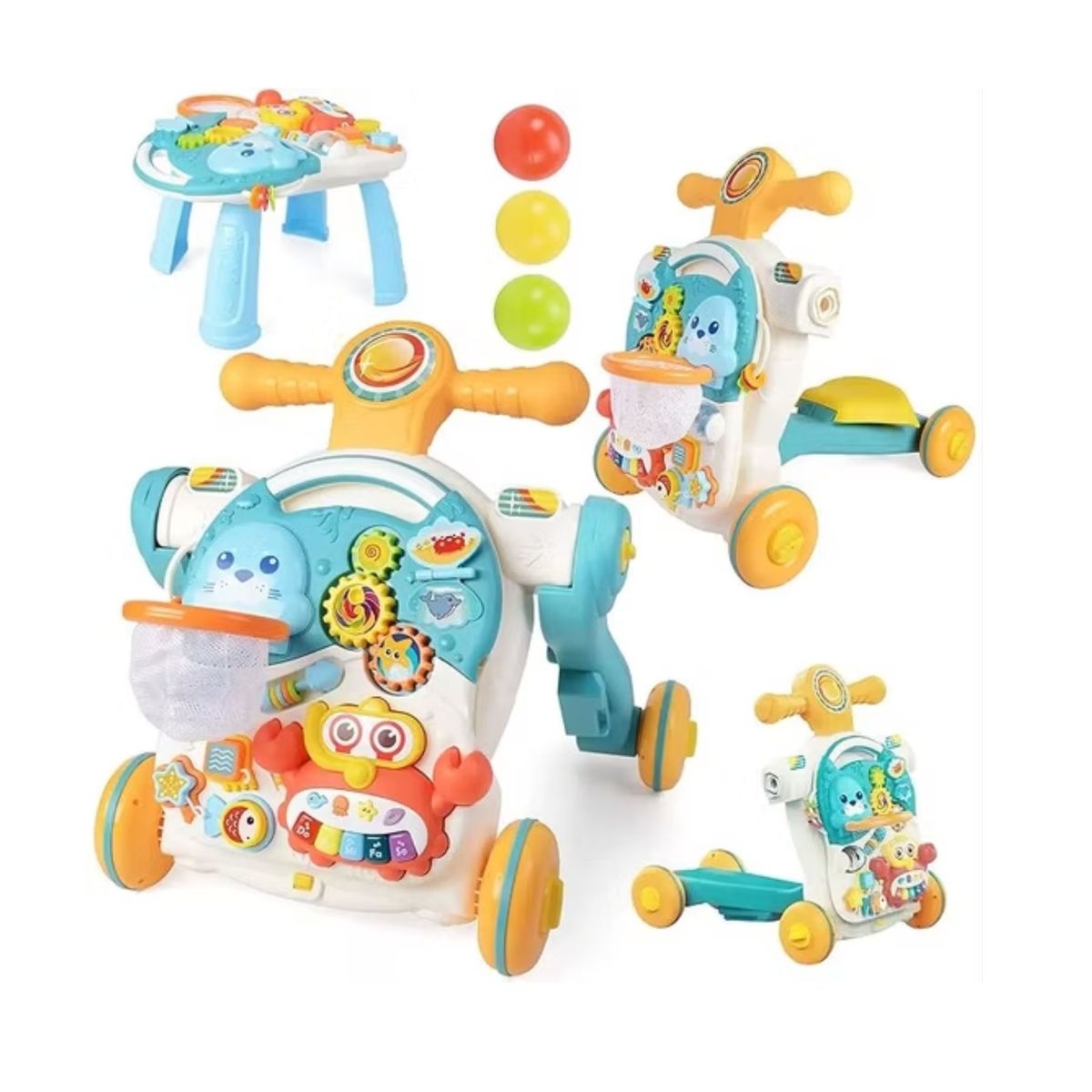 GENERICO - Caminador y Andadera Musical para Bebé 4 en 1 Celeste