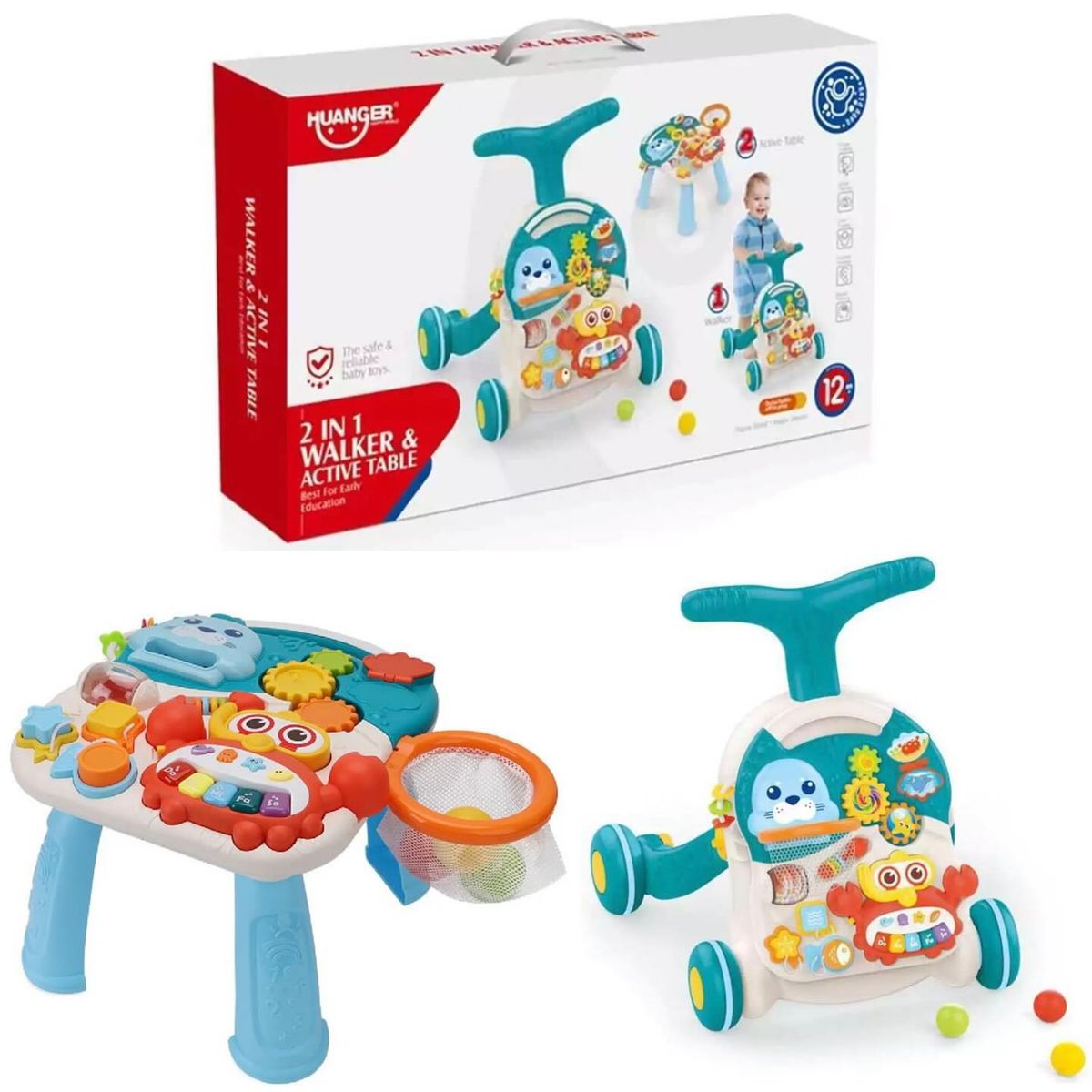 GENERICO - Andador y Mesa de Actividad para Bebés 2 en 1 Celeste