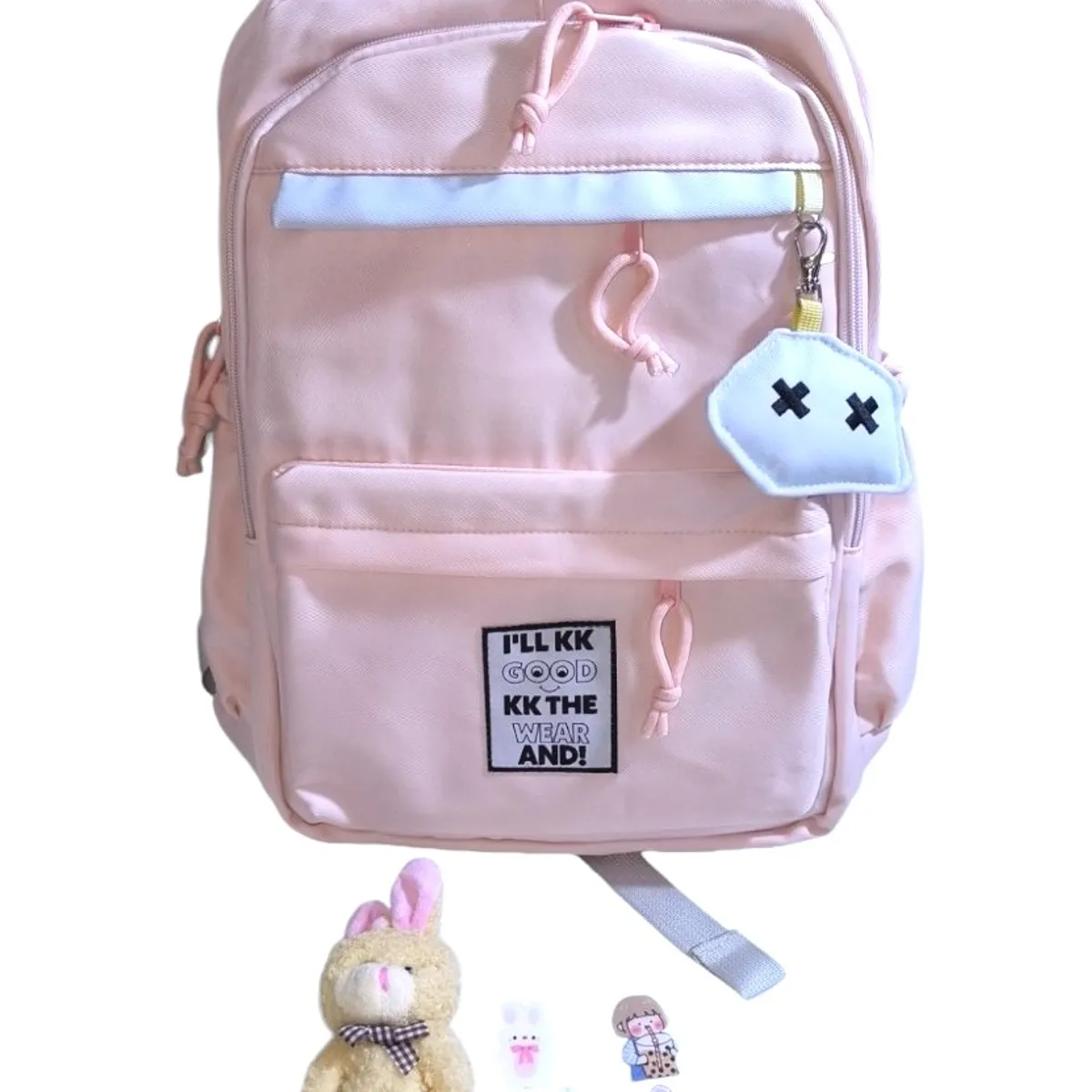 GENERICO - Mochila Kawaii porta laptop con llavero muñequito y pines