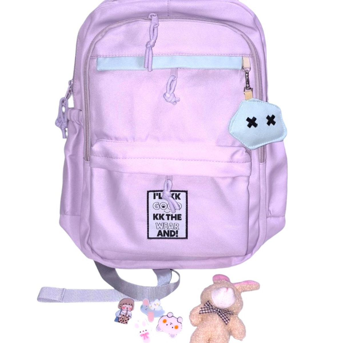 GENERICO - Mochila Kawaii porta laptop con llavero muñequito y pines