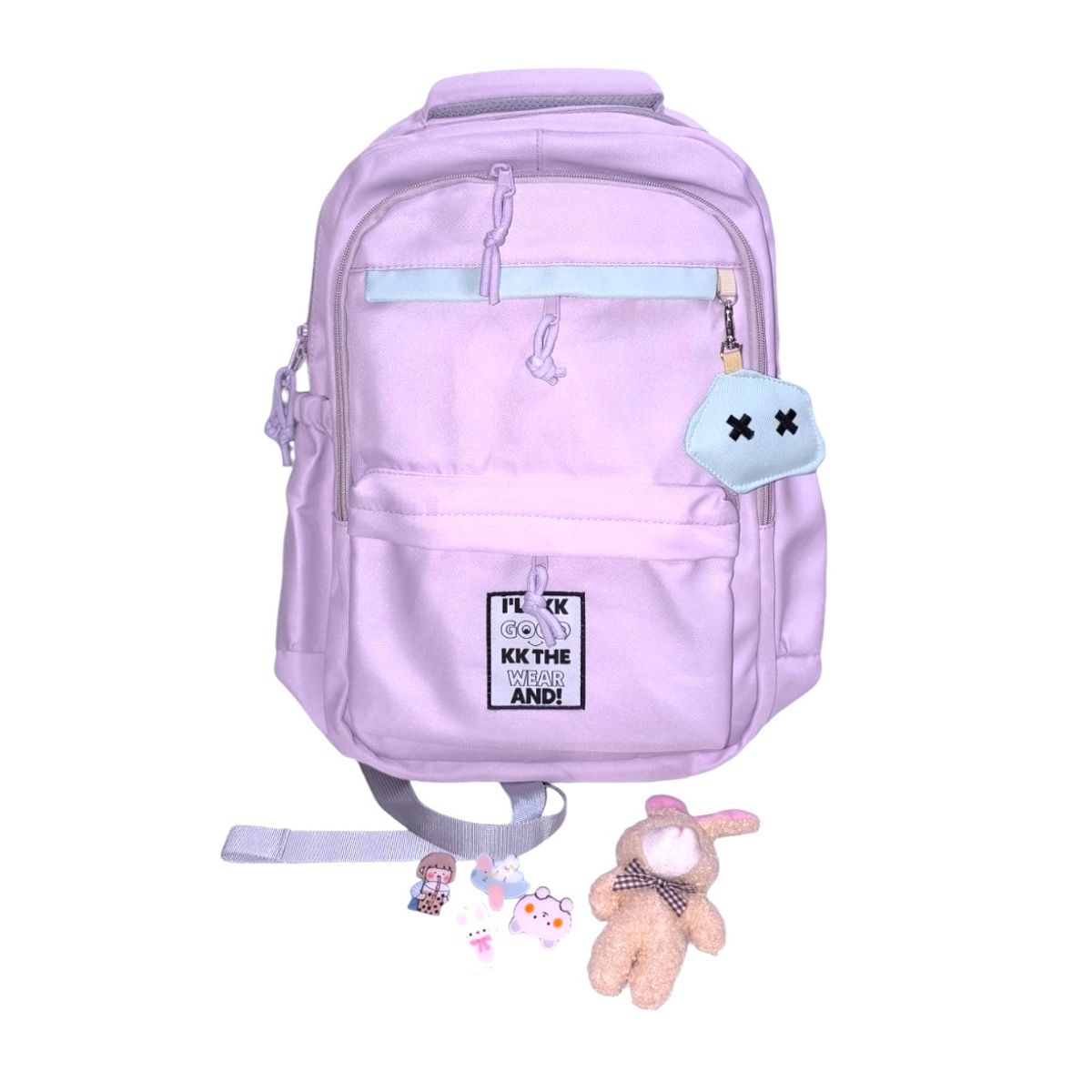 GENERICO - Mochila Kawaii porta laptop con llavero muñequito y pines