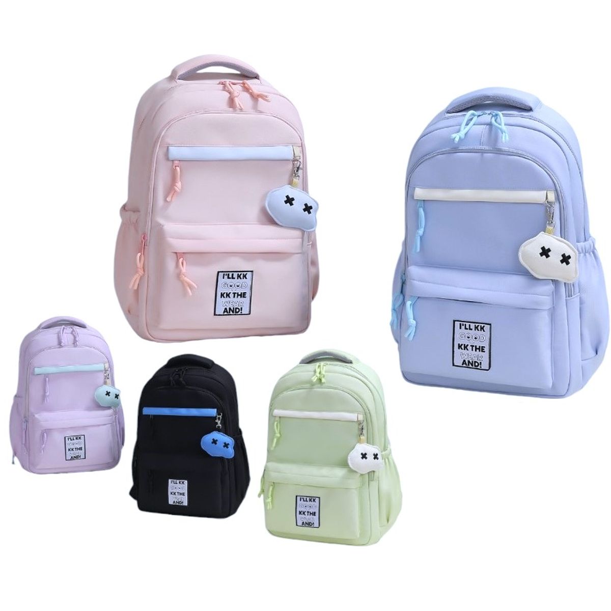 GENERICO - Mochila Kawaii porta laptop con llavero muñequito y pines