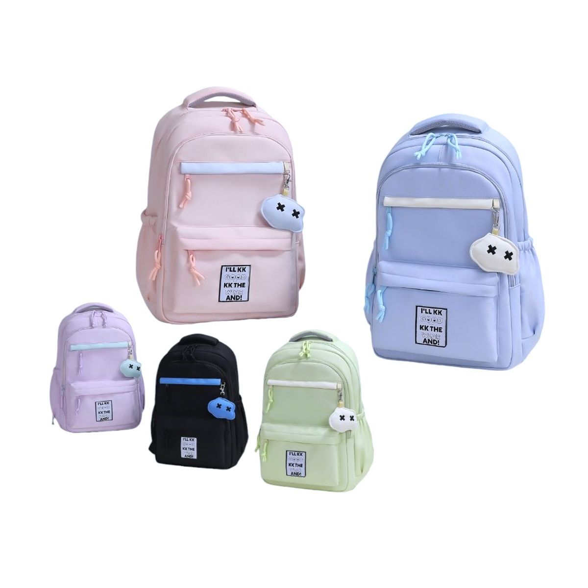 GENERICO - Mochila Kawaii porta laptop con llavero muñequito y pines