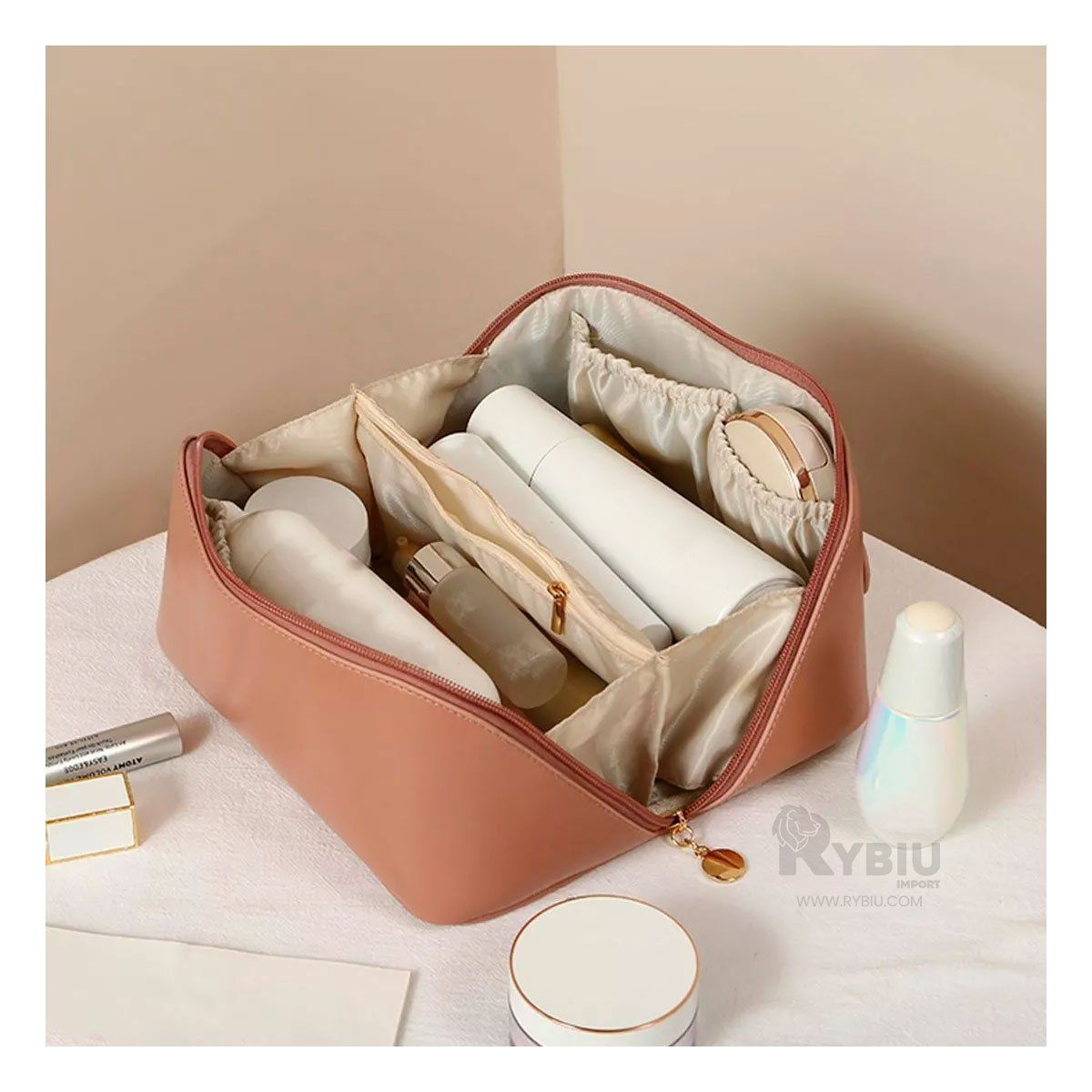 RYBIU IMPORT - Neceser de Viaje para Cosmeticos en Marron Y+Regalo Stickers