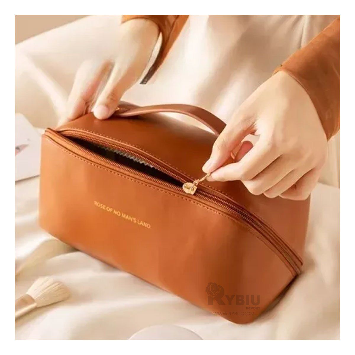 RYBIU IMPORT - Neceser de Cosmeticos Moderno Color Marron Y+Papel de Regalo