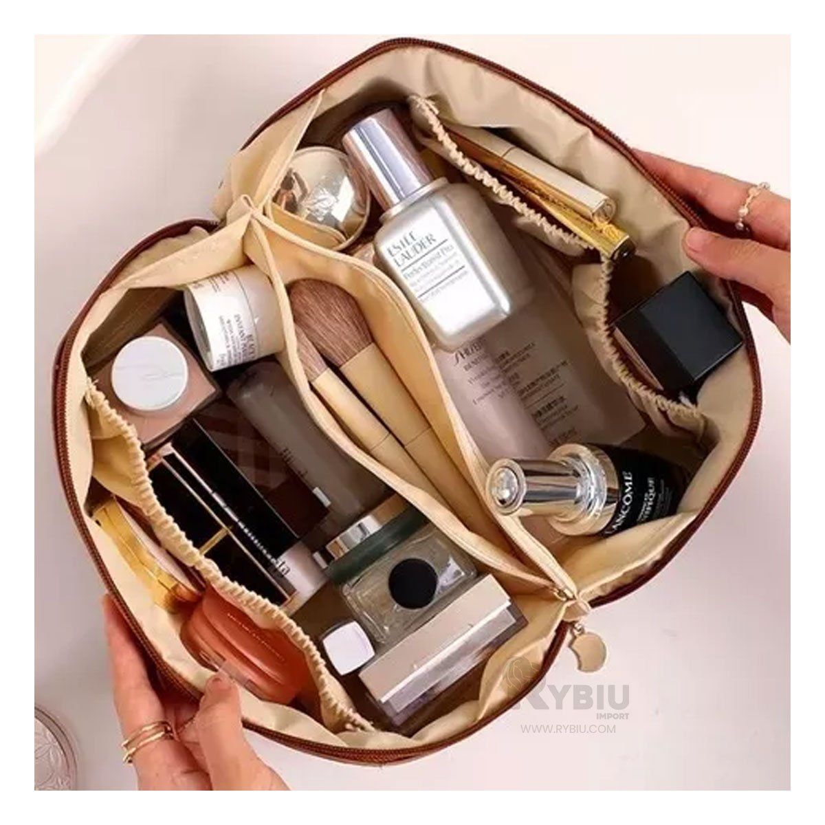 RYBIU IMPORT - Cosmetiquero Movible de Mano Tono Marron Y+Regalo Agendita