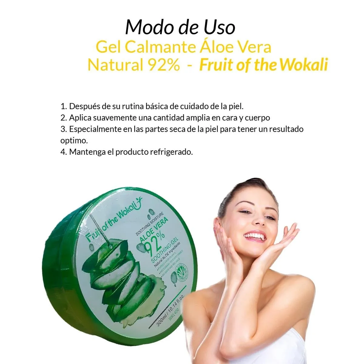 GENERICO - Gel Calmante Áloe Vera Natural 92% - Fruit Of The Wokali 300Ml