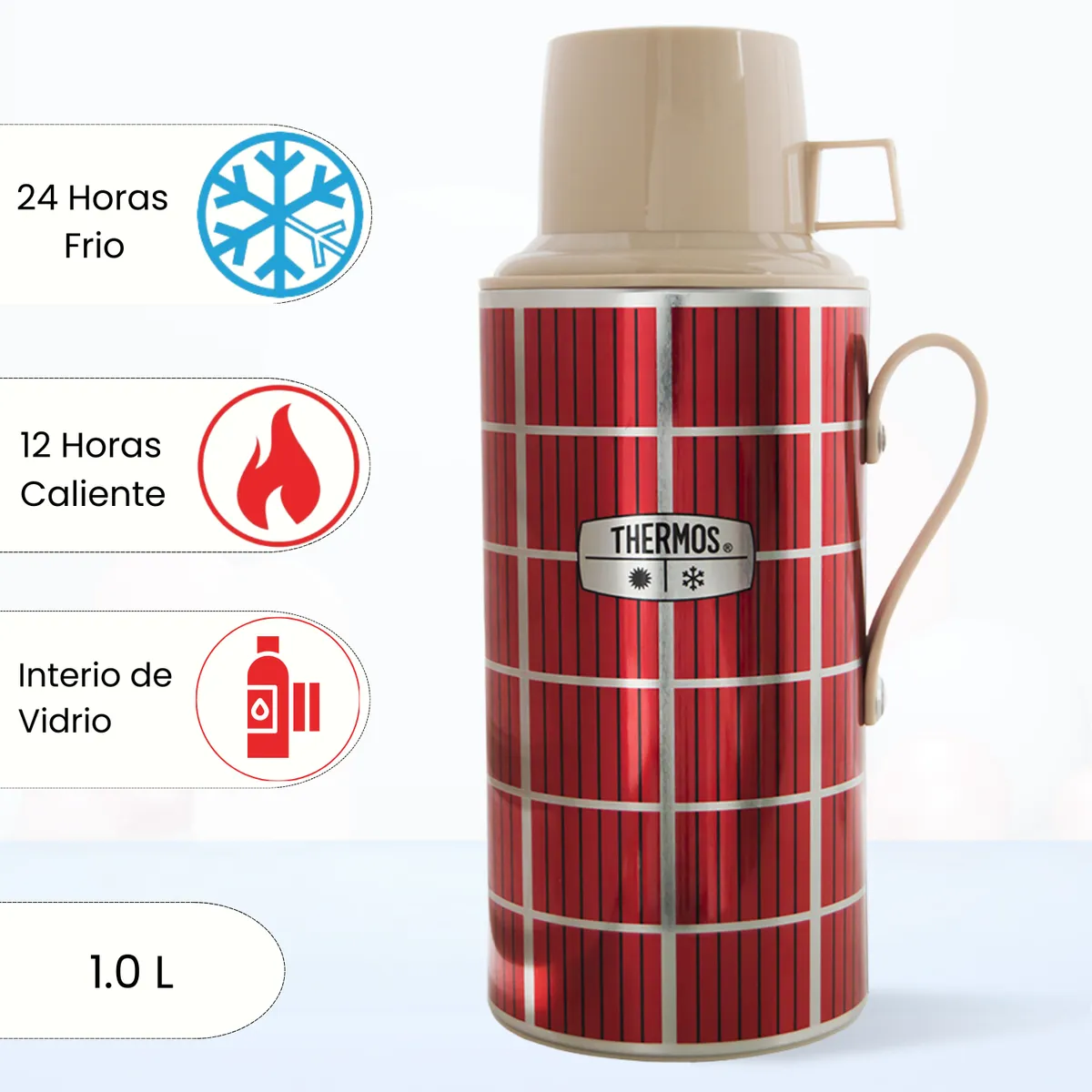 THERMOS - Termo de Bebida para Hogar ESCOCÉS 1.0 Lt Rojo