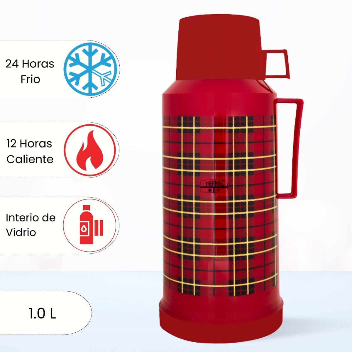 THERMOS - Termo de Bebida para Hogar TRADICIONAL 1.0 Lt Rojo