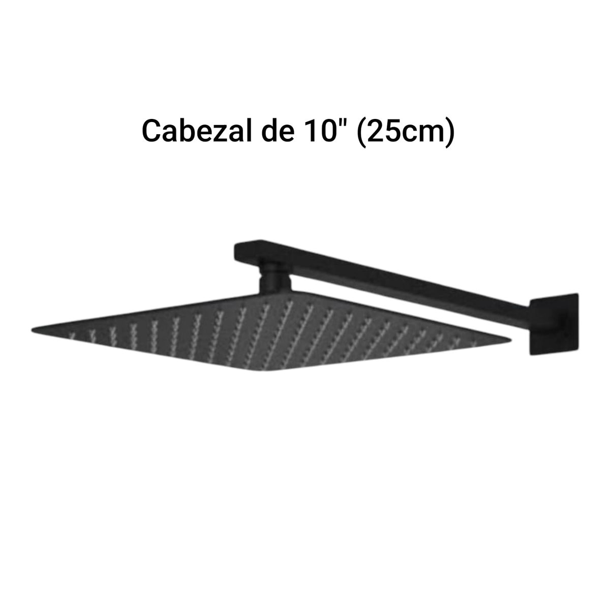 APACHE - Cabezal Ducha Española Cuadrada Acero Negro Mate 25x25cm Brazo de 50cm