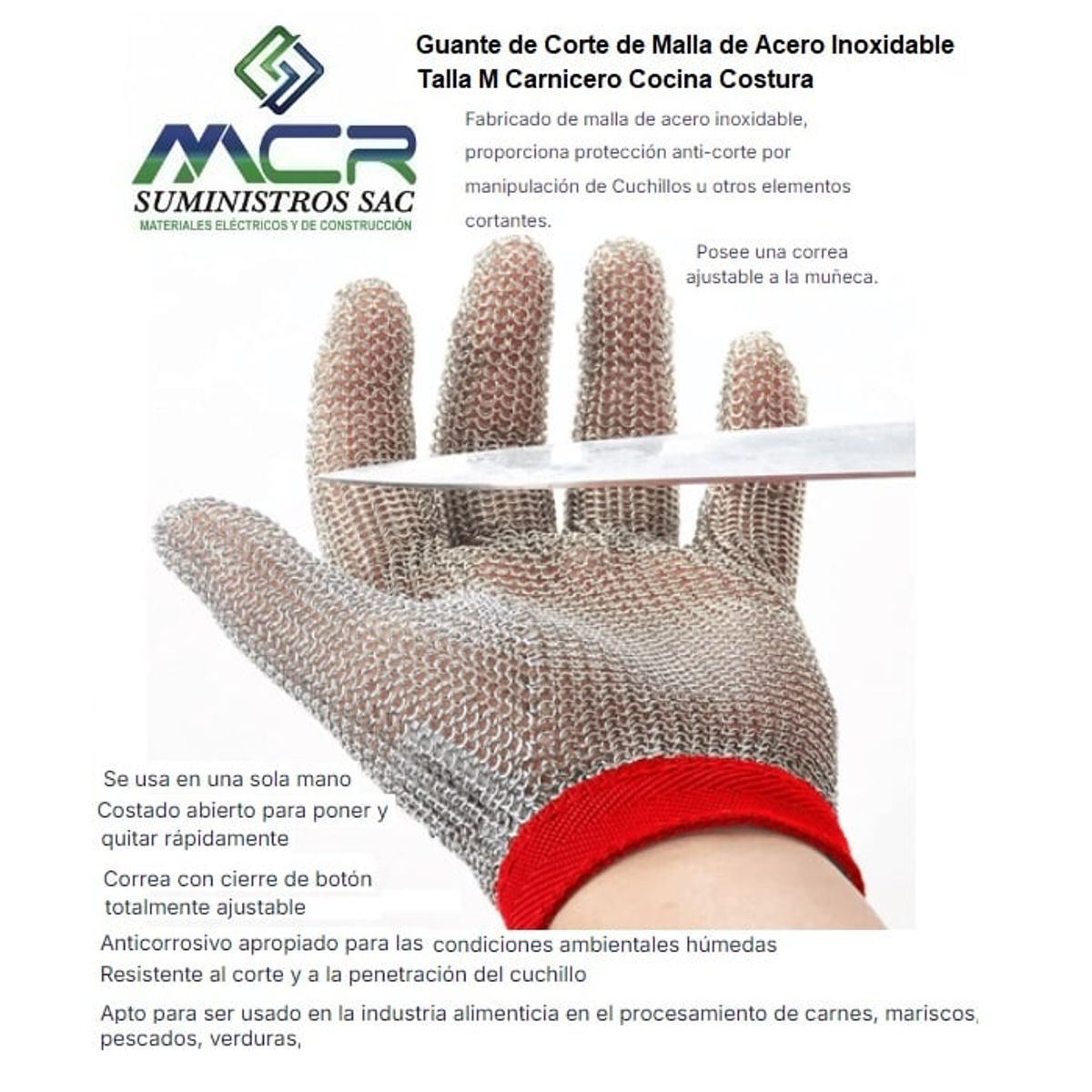 GENERICO - Guante antiCorte Malla de Acero Inoxidable M Carnicero Cocina Costura