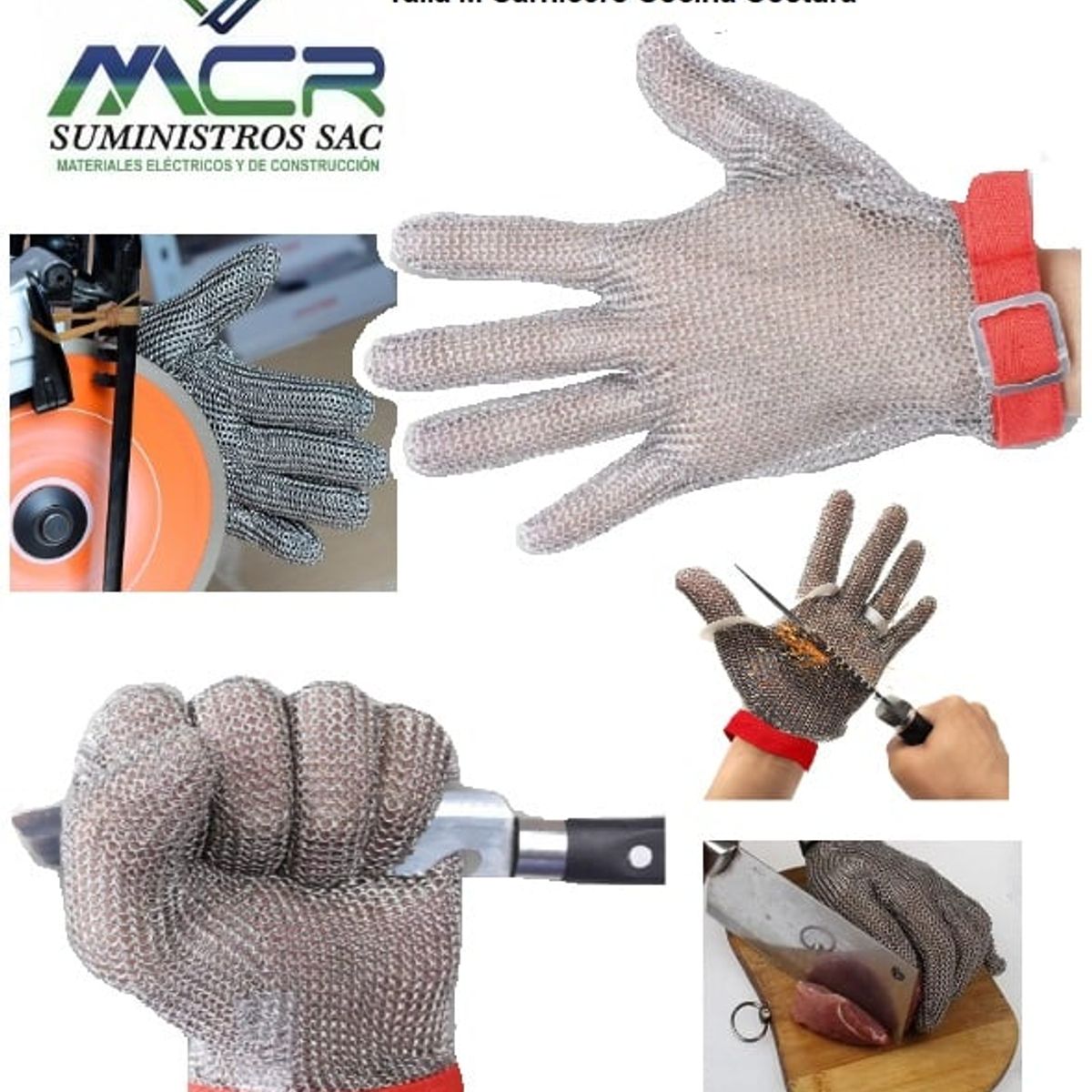 GENERICO - Guante antiCorte Malla de Acero Inoxidable M Carnicero Cocina Costura